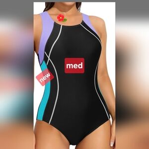 ☆Med Long Torso?Women's Black and Purple Geeen One Piece Swimsuit